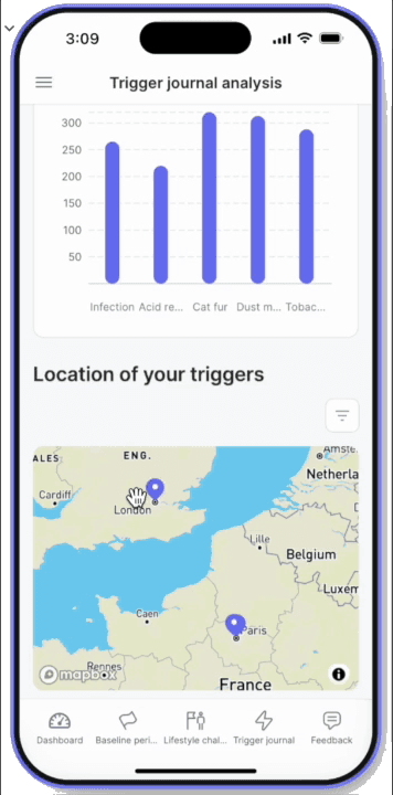 Map of where triggers were recorded